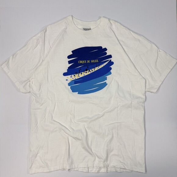 Vintage 90s Cirque Du Soleil Art T-Shirt White Made in USA Single Stitch Size XL - Picture 1 of 8